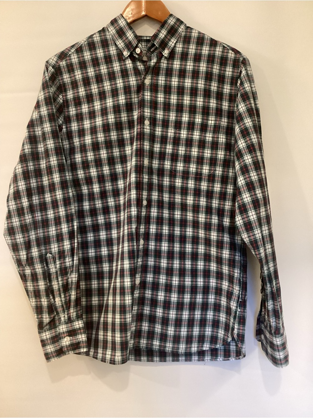 J. Crew Men’s Green, Black and White Plaid Button-Down Shirt